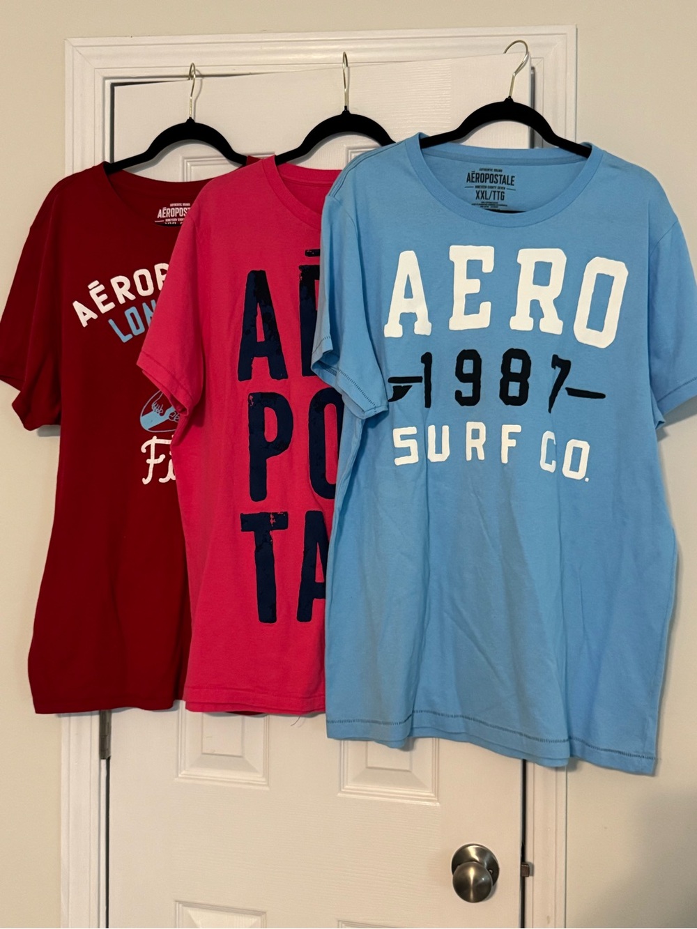Aeropostale Men's Blue, Pink & Red Graphic Short Sleeve Tees - AERO 1987